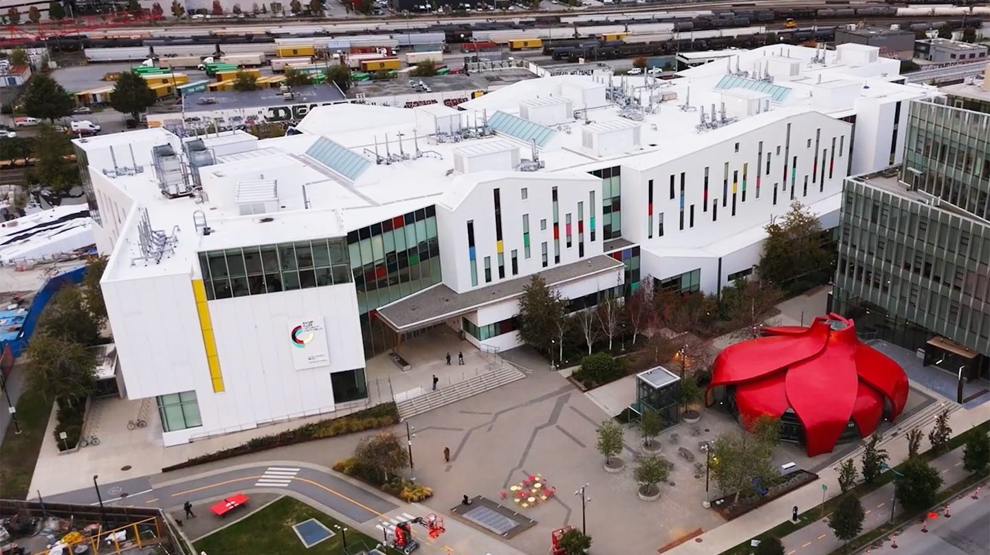 Aerial view of the Emily Carr University campus featured in the Campus Life and Community video