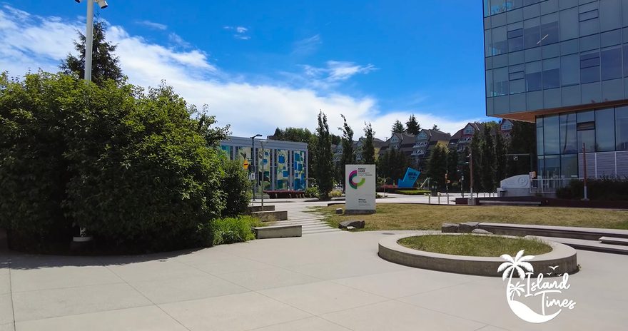 Outdoor campus pathway and entrance area at Emily Carr University featured in the ECU Walking Tour video